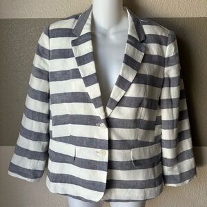 Banana Republic Women’s 10P Petite Striped Blazer Jacket Blue Navy White Linen
